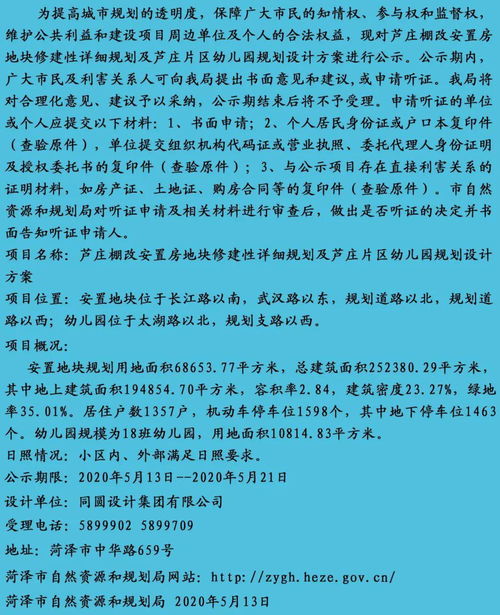最新 菏泽城区这个地块修建性详细规划公示 还有一棚改安置房 幼儿园规划设计方案来了